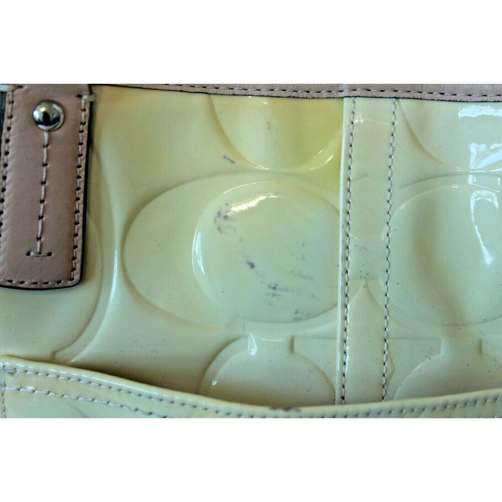 Coach Signature Shoulder Bag Yellow Patent Leather Embossed Purse F25487 - Picture 11 of 12